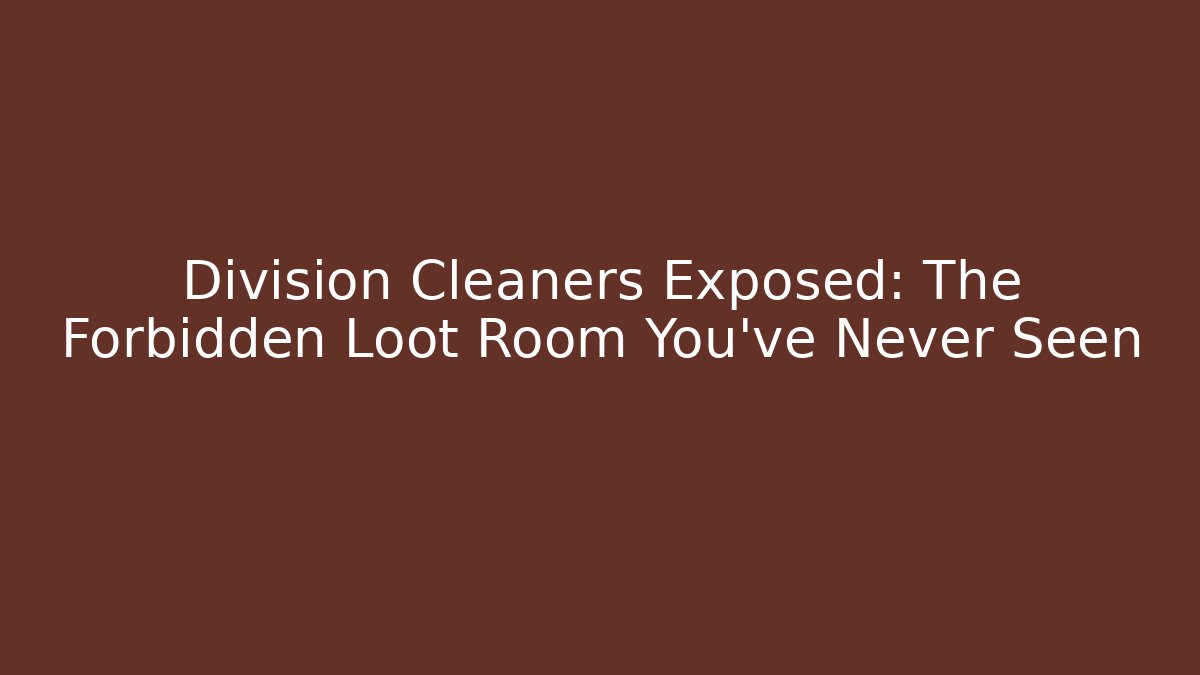 Division Cleaners Exposed: The Forbidden Loot Room You’ve Never Seen