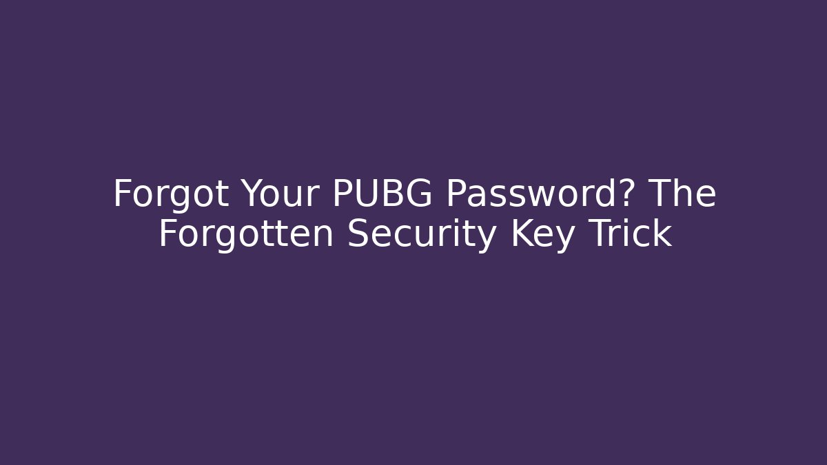 Forgot Your PUBG Password? The Forgotten Security Key Trick