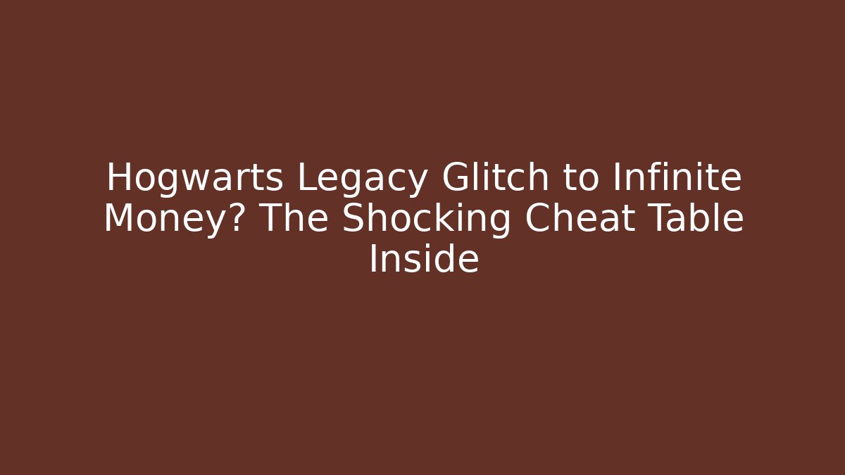Hogwarts Legacy Glitch to Infinite Money? The Shocking Cheat Table Inside