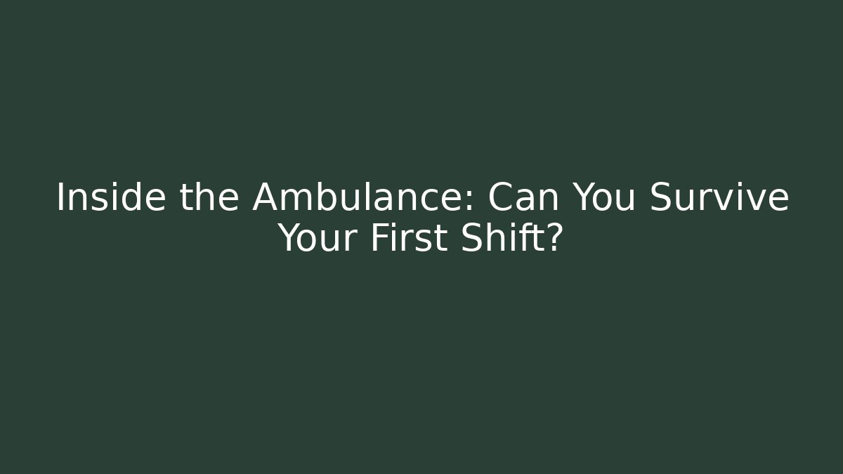 Inside the Ambulance: Can You Survive Your First Shift?