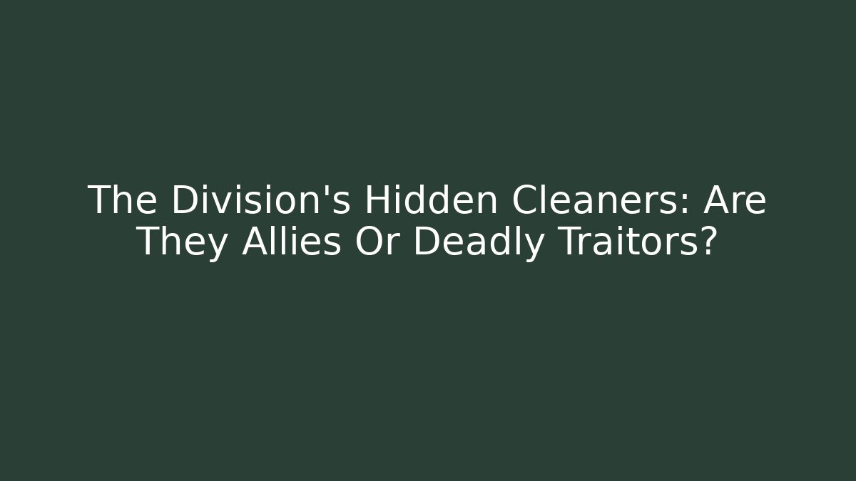 The Division’s Hidden Cleaners: Are They Allies Or Deadly Traitors?