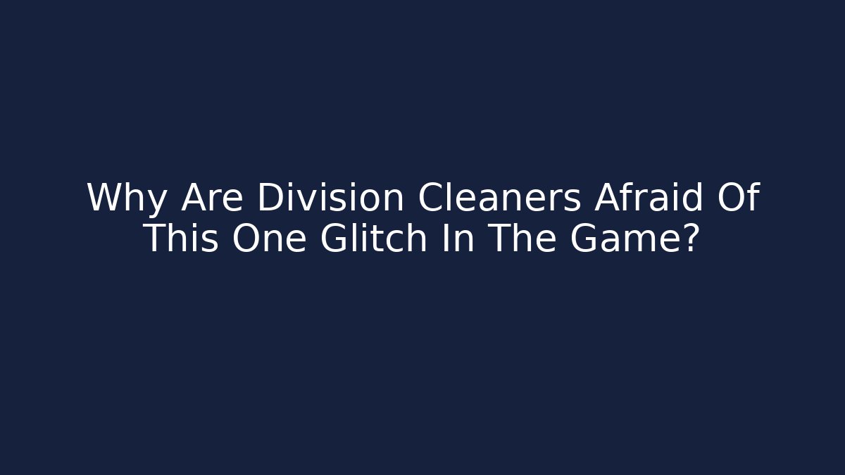 Why Are Division Cleaners Afraid Of This One Glitch In The Game?